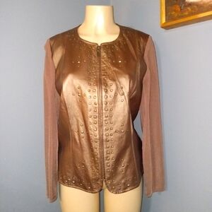 PETER NYGARD STUDDED BROWN LEATHER JACKET SZ PETITE LG